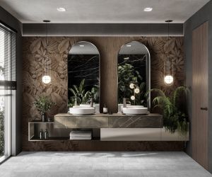 3d rendering nice tone bathroom design